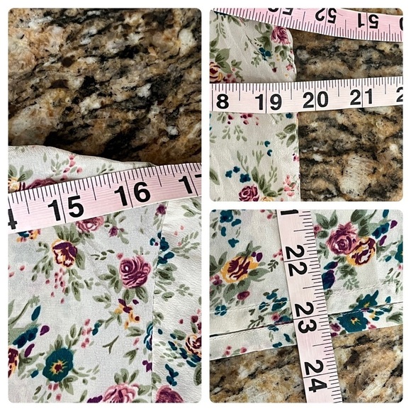 VINTAGE KRIS DEE 80s SILK SATIN MICRO FLORAL BLOUSE  CREAM S HAWAII PREPPY MICRO - Picture 5 of 8